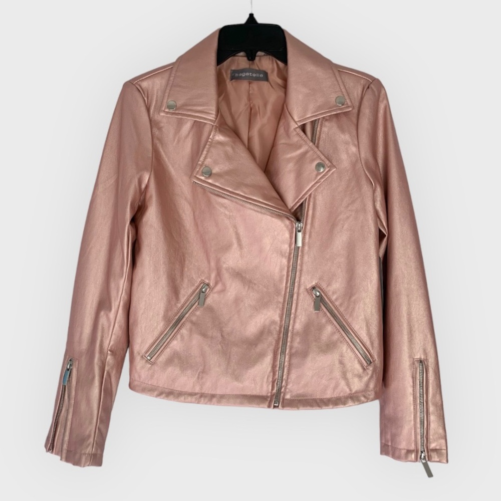 BAGATELLE NWT PINK/ROSE GOLD METALLIC MOTO JACKET